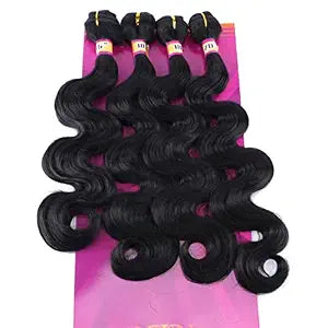 Body Wave Synthetic Hair Bundles Quick Weave Hair Tracks Black Color Synthetic Hair Extensions for Women(1B# 16181820Inch)