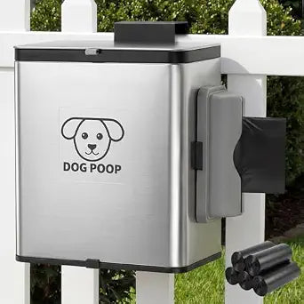 Dog Poop Trash Can Outside, 2.1 Gallon Dog Waste Container with Trash Bag Dispenser, Outdoor Pet Poop Bucket with Lid, Black Hanging Waste Container with Bags for Fence, Garbage, CounterTop
