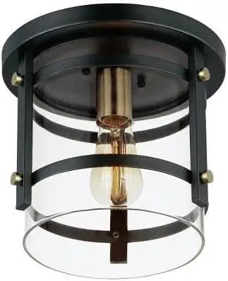 Maxim Lighting Capitol 1-Light Flush Mount | Black/Antique Brass Finish | Glass Shade | Transitional Indoor Light Fixture | Ideal for Bedrooms, Hallways & Entryways | Dimmable | 2641BKAB