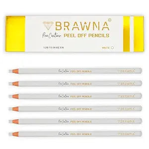 BRAWNA Pro Peel-Off Mapping Pencils, 6-Pack White for Brows & Lips