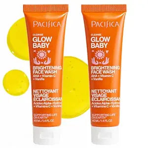 Pacifica Beauty Glow Baby Brightening Face Wash Set, Skincare, Face Cleanser, Exfoliator, AHA, Even Skin Tone, VItamin C, Vanilla, Sulfate and Paraben Free, Vegan, 5 fl oz Each (Set of 2)
