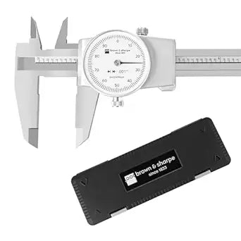 Brown & Sharpe 6-Inch Dial Caliper  Precision Stainless Steel Measuring Tool, White Dial, 0.001" Resolution, Hardened Construction, Shockproof Movement