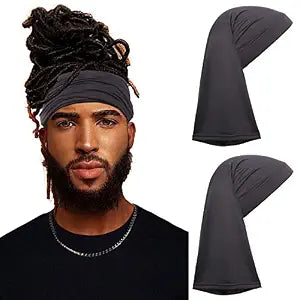 Leeven 2 Pieces Wide Elastic Loc Cap and Long Braid Cover for Full Hair, Stocking Sleep - Black