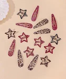 8 Pairs Leopard Metal Snap Hair Clips, Y2K Star Hair Accessories Barrette
