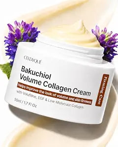 Bakuchiol Volume Collagen Cream - Volufiline EGF & Low-Molecular Collagen Firming Plumping & Radiant-Looking Korean Skincare Anti Aging Face Moisturizer w/Snail Mucin Microneedling Friendly 1.7 Oz