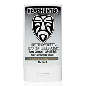 Headhunter Sunscreen Face Stick SPF 45, Waterproof Surf Sunblock for Waterman, Water-Resistant Facial Sunscreen for Ultra-Sport Protection and Solar Defense (80 min), Tinted Light Brown (1 pack)