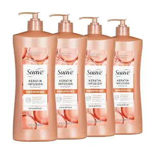 suave+ Keratin Infusion Smoothing Shampoo, 48Hr Frizz, 28 fl oz, 4-Pack