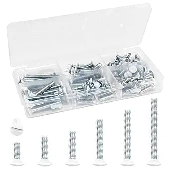 130 Pack White Outlet Screws 6-32 Thread, Wall Plate Screws for Electrical Cover Panel and Switch Plate, Includes Long Outlet Screws in 6 Sizes (3/8", 9/16", 3/4", 1", 1/2", 1-1/4") (White)