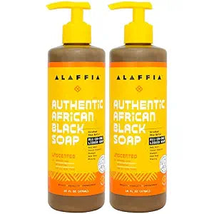 Alaffia Authentic African Black Soap, Unscented 2-Pack, 16 Oz Ea