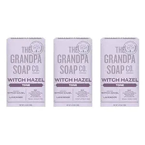 Grandpa's The Soap Company Witch Hazel Bar Soap - Tones and Rejuvenates Skin, With Witch Hazel and Lavender, Provides a Relaxing Effect, Vegan, For Face and Body, 4.25 Oz, 3 Pack