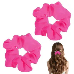 2 PCS Neon Pink Scrunchies, 80s Retro Elastic Hair Ties, Hair Ponytail Holders, Soft Hair Accessories for Women Girls, Suitable for Party, Workout, Costume & Daily Hairstyling (Pink)