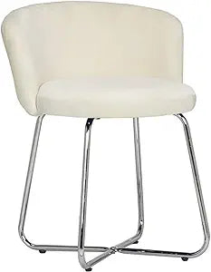 Hillsdale, Marisol Round Metal and Upholstered Vanity Stool with Scoop Back for Makeup Room or Bathroom, Off-White