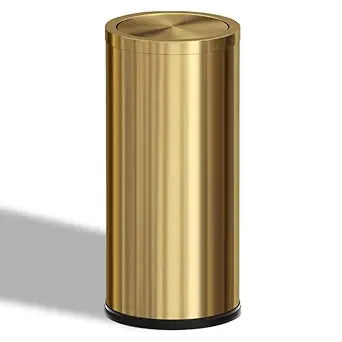 7.92 gallon/30L Gold Kitchen Trash Can with Swing Lid, Tall, Large Garbage Can, Commercial Brass Bathroom Waste Basket for Outdoor Shopping Mall Office Hotel Elevator Airport (30Lgold)