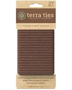 BIODEGRADABLE Elastic Hair Ties for Women & Men - Organic No Crease Brown Hair Tie Ponytail Holders and Hairties for Buns - Plastic Free Hairbands for Women and Mens Hair - 5mm (27 count)