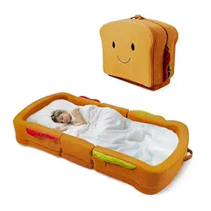 Toddler Travel Bed Sandwich Style - Portable Toddlers Floor Beds, Foldable Soft Foam Travel Crib for Baby and Kid, Washable Cover Toddler Cot with Safety Rail for Travel, Home/Travel Sleep