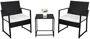 Patio Chairs Balcony Chairs Balcony Furniture for Yard Backyard Lawn Porch Poolside Balcony,3pcs Outdoor Wicker Bistro Rattan Chair Conversation Sets with Coffee Table,3pcs Patio Furniture Set