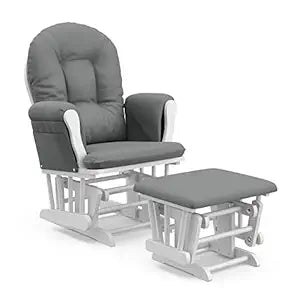 Storkcraft Premium Hoop Glider & Ottoman (White/Gray)  GREENGUARD Gold Certified Nursery Glider, Solid Wood Craftsmanship, Smooth-Gliding, Award-Winning