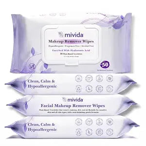 mivida Hypoallergenic Makeup Remover Wipes Bulk with Hyaluronic Acid, Dermatologist Tested, Alcohol & Fragrance Free Make Up Wipes for Sensitive Skin, Make Up Remover (4 Packs x 50 Wipes) 200ct