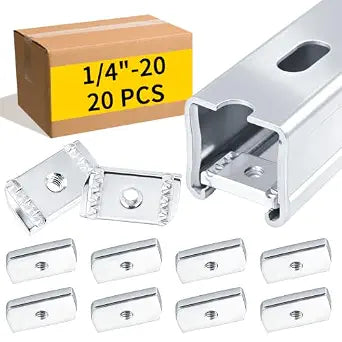1/4"-20 Strut Channel Nuts, 20 Pack No Spring Unistrut Hardware