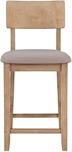 Riverbay Furniture 25.5" Transitional Wood Counter Stool, Acacia Wood, Grey Linen Upholstered Padded Seat, Rectangular Back, 350 lb Weight Capacity, Versatile Design for Kitchen or Dining Room Use