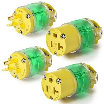 2 Set Lighted Cord End Replacement 20A 125V NEMA 5-20P*NEMA 5-20R, 2Pole 3Wire, Straight Blade, Male and Female Extension Cord Ends, Electrical Plug Replacement, UL Listed,Yellow