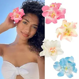 4Pcs Hawaiian Flower Hair Clips for Women, Artificial Tropical Hair Clip