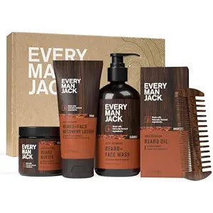 Every Man Jack Complete Beard Care Kit for Men, Aged Bourbon, Gift Set