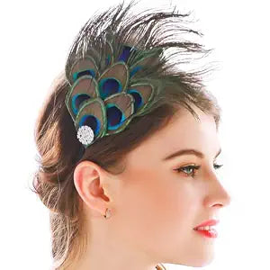 Aukmla Peacock Feather Headband Green 1920s Flapper Headpiece Rhinestones Costume Headdress Hair Accessories for Women
