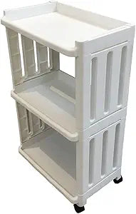 Rolling Storage Utility Cart Slim Organizer Shelf with Wheels 3 Tier Narrow Places Mobile Shelving Unit Tower Rack for Kitchen Bathroom Laundry Room Home Office Bedroom Living Room Washroom, White