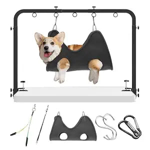 Adjustable Pet Grooming Arm for Table: 42" Height & 27"-39" Width, Clamp Fits Up to 2.76", Includes Hammock & 2 No-Sit Nooses, Heavy-Duty Dog Grooming Station for Home Use, Nail Trimming & Drying