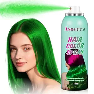 Asocrew Green Hair Spray,Hair Color Spray Dye,Grey Temporary Hair Color Dye for Kids Women Men,Hairspray Color Pomades,Washable Color HairSpray for Party, Cosplay,Halloween,Christmas. (Green)