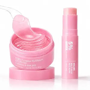 New PDRN Collagen Multi Balm Stick & Eye Patches Set, Pink B12 & Caffeine Under Eye Care, 0.32 Oz Balm + 60 Patches