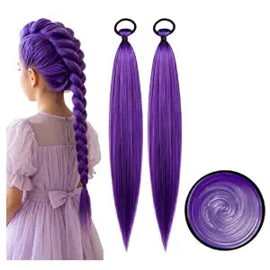 Purple Braiding Hair Pre Stretched 26 Inch, 2 Packs Synthetic Hair Extensions with 1 Pc 2.12 oz Washable Purple Hair Wax, DIY Styling Accessories for Cosplay, Halloween, Christmas and Party