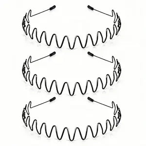 Metal Headband for Men, Non Slip Wave Hair Band, Wire Grip 3 Pcs