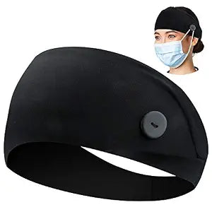 ABAMERICA Headbands with Button for Mask, Wide Nurses Headbands Non Slip Elastic Ear Protection for Women Men Doctors Sweatband Headband