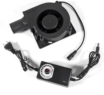 120mm x 32mm Dual Ball Blower Fan 12V with 110v - 240v AC Plug Variable Speed Controller - High Velocity Squirrel Cage Fans for DIY Cooling Projects, BBQ, Drum Smoker