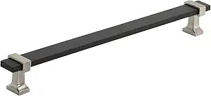 Amerock | Cabinet Pull | Brushed Matte Black/Satin Nickel | 8-13/16 inch (224 mm) Center to Center | Overton | 1 Pack | Drawer Pull | Drawer Handle | Cabinet Hardware