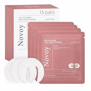 Novoy 15 Pairs Bio-Collagen Real Deep Eye Patches - 6-in-1 Retinol Overnight Eye Patches for Dark Circles, Puffiness & Wrinkles | 2% Caffeine+Hyaluronic+Niacinamide, Korean Popular Eye Mask - ROSE