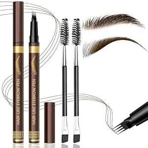2PCS Microblading Four-Tip Eyebrow Pen with 2 Brushes (Dark Brown)