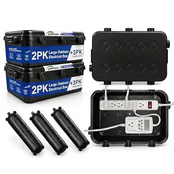 2 Outdoor Electrical Box Waterproof with 3 Extension Cord Covers, Black