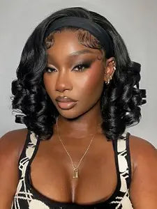 HANNE Spiral Curls Wig Curly Headband Wigs for Black Women (Natural Black)