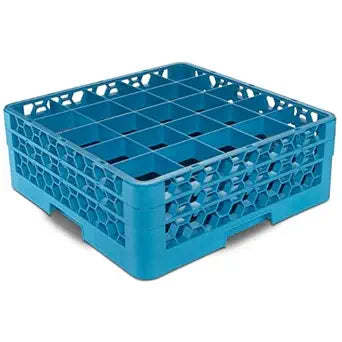 Carlisle FoodService Products Opticlean 25-Compartment Glass Racks for Restaurants with 2 Extenders - Dishwasher Rack for Beverage Glasses, Goblets, 3.19" Max Diameter, Blue, (Pack of 3)