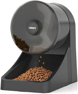 NPET 3L Automatic Cat Feeder for Cats and Small Dogs, Wheel Shaped Dry Food Dispenser Timed Pet Feeder, 1-6 Meals per Day - Programmable Portion Control (Black, Basic Version)
