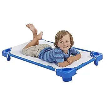 ECR4Kids Stackable Kiddie Cot with Sheet, RTA, Toddler Size, Daycare Essentials, Blue, 6-Pack