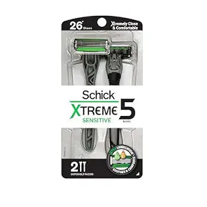 Schick Xtreme 5 Sensitive 5-Blade Disposable Razors for Men, 2 ct