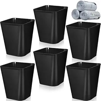 Eccliy 6 Pack 1.6 Gallons Trash Can Small Bathroom Plastic Trash Can with 3 Rolls of Bags for Bedroom Home Office Living Room Kitchen(Black,6)