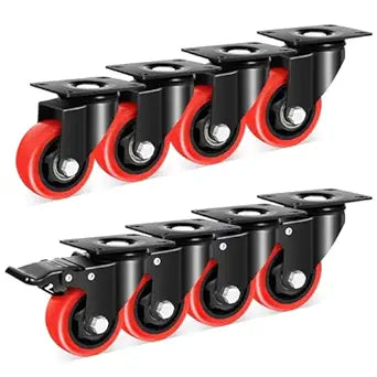 Nefish 3 Inch Heavy Duty Casters Wheels (8 Pack), Top Plate Castor Wheels with Brake, 360 Degree Durable Locking Furniture Swivel Cart Wheels, No Noise Polyurethane Wheels for Cabinet, Workbench