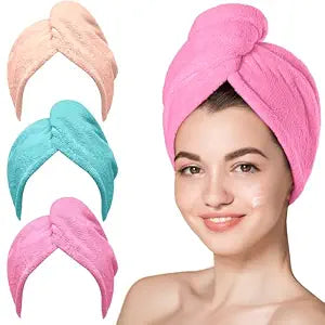 Hicober Microfiber Hair Towel Wrap for Women, Aqua Peach Pink, 3-Pack