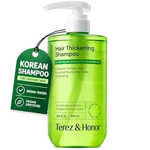 TEREZ & HONOR Korean Hair Thickening Shampoo for Thinning Hair – Scalp Care for Fuller-Looking Hair with Biotin, Caffeine & Niacinamide – Revitalizing & Strengthening Formula, Vegan, 16.9 fl.oz