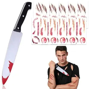 11CPS Halloween Chucky Fake Scars Temporary Tattoo Fake Knife Prop Set